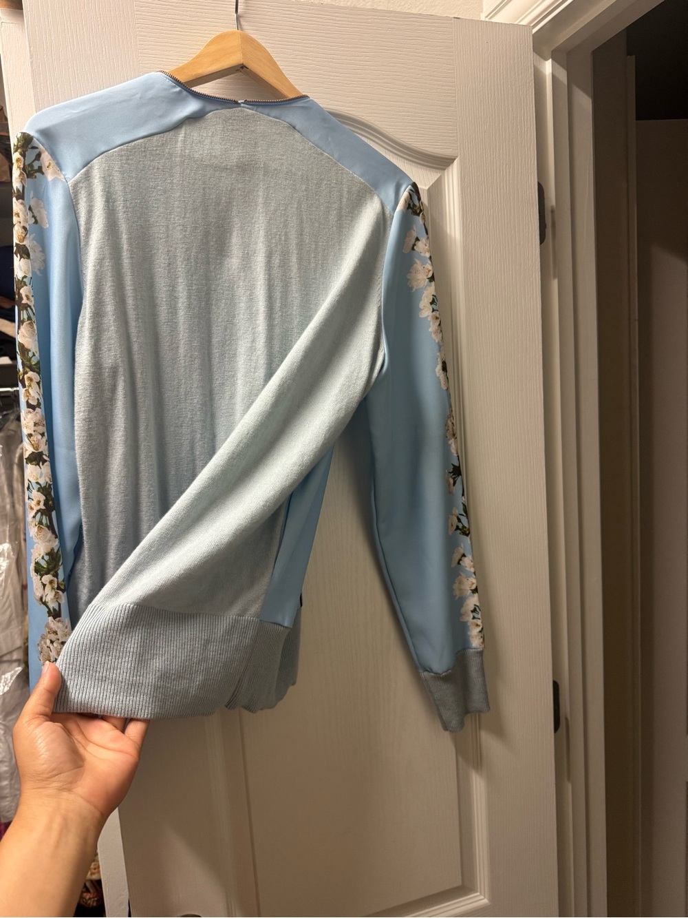 Size 5 Ted Baker Light Blue Floral Zip Bomber Jacket - Picture 2 of 4